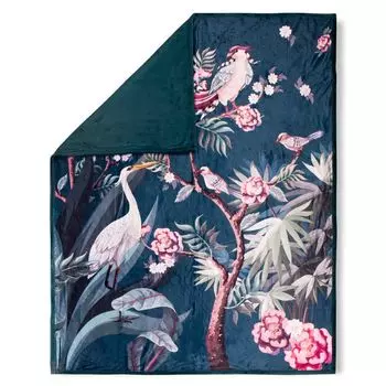 Плед Descanso с цветами - 130х160 см - 100% поливелвет Muller Textil, бирюзовый