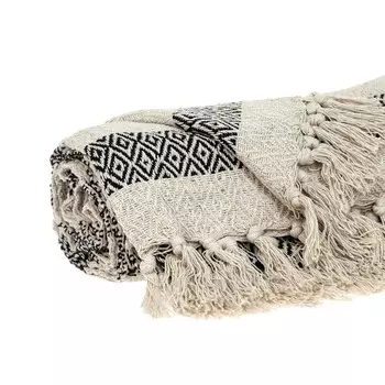 Плед из мягкого хлопка ручного ткачества черного и бежевого цвета с ромбовидной переплетением Homezia, цвет Multicolored