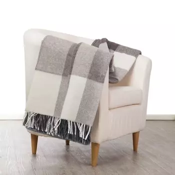 Плед из натуральной шерсти с узором в клетку - Iseo Check Lanerossi, белый/синий