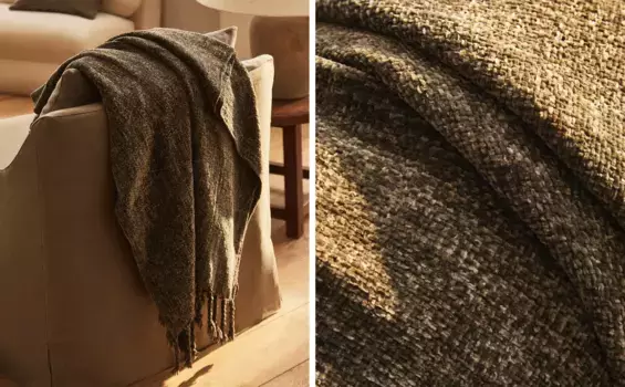 Плед из синели с бахромой Zara Home, зеленый