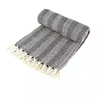 Плед примерно 125 х 150 см с бахромой покрывало в восточном стиле. Lesli-living, черный