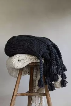 Плед с кисточками H&M, 110x150 см, серый