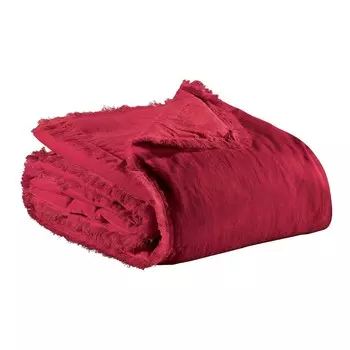 Плед с подкладкой из чистого бархатистого хлопка с однотонной бахромой - Fara Vivaraise, руби