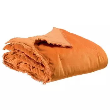 Плед с подкладкой из чистого бархатистого хлопка с однотонной бахромой - Fara Vivaraise, янтарь