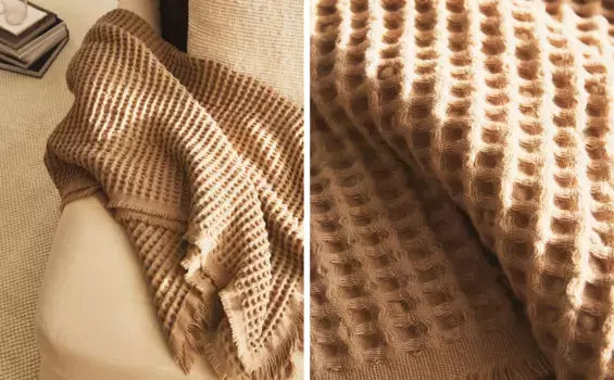 Плед с вафельным эффектом Zara Home, тауп-коричневый