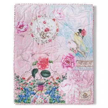 Плед Счастье с помпонами и цветами - 130х160 см - 100% поливелвет Muller Textil, мультиколор