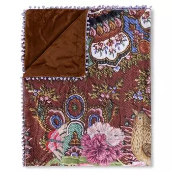Плед Счастье с помпонами и цветами - 130х160 см - 100% поливелвет Muller Textil, коричневый