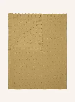 Плед вязаный ажурный Essenza, желтый