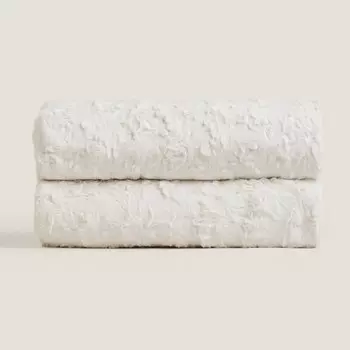Плед Zara Home Faux Fur, кремово-белый