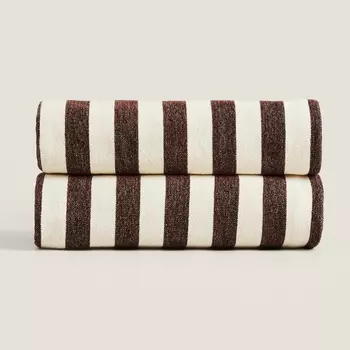 Плед Zara Home Striped Chenille, коричневый/белый