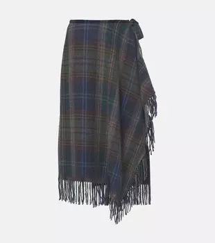 Пледовая юбка-парео с бахромой из смесовой шерсти Polo Ralph Lauren, Plaid Multi