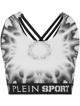 Plein Sport бюстгальтер с графичным принтом и логотипом, черный