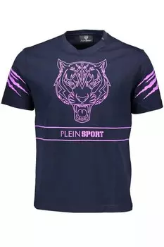 Plein Sport гладкая футболка с круглым вырезом и контрастными мужскими деталями, синий