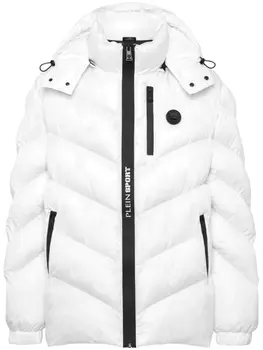 Plein Sport пуховик с нашивкой-логотипом, белый