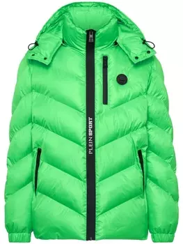 Plein Sport пуховик с нашивкой-логотипом, зеленый