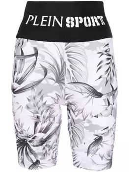 Plein Sport шорты с логотипом на поясе и цветочным принтом, белый