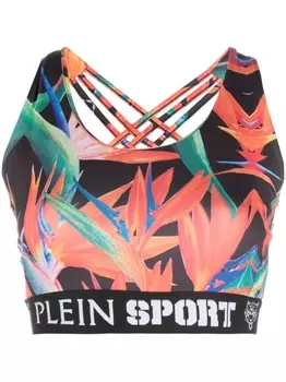 Plein Sport спортивный бюстгальтер с принтом, черный