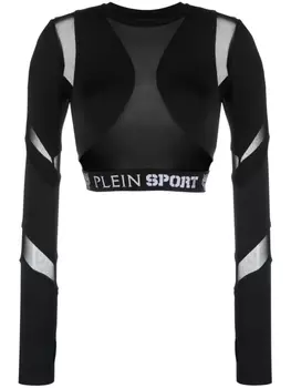 Plein Sport укороченный топ с длинными рукавами и вырезами, черный