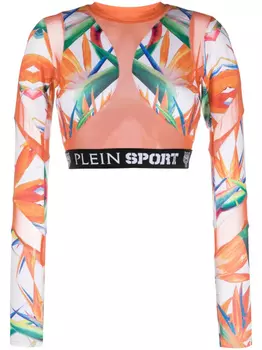 Plein Sport укороченный топ с длинными рукавами и цветочным принтом, оранжевый