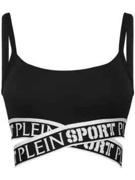 Plein Sport укороченный топ с логотипом и нижней полосой, черный