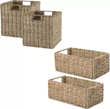 Плетеная корзина для хранения Vagusicc, корзина из морских водорослей со встроенными ручками, плетеная корзина для хранения вещей, 2 упаковки размером 9 x 9 x 9 дюймов + 2 небольшие корзины для трусов