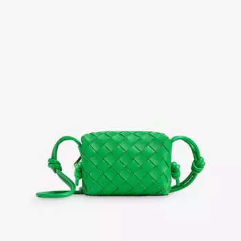 Плетеная кожаная сумка через плечо с петлей Bottega Veneta, желтый