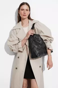 Плетеная кожаная сумка тоут & Other Stories, черный