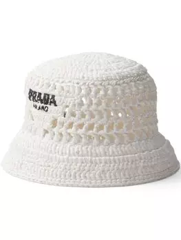 Плетеная панама с вышитым логотипом Prada, белый