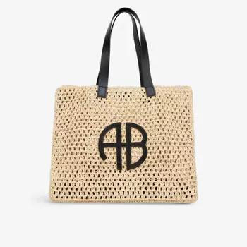 Плетеная соломенная сумка-тоут Rio с тисненым логотипом Anine Bing, цвет natural