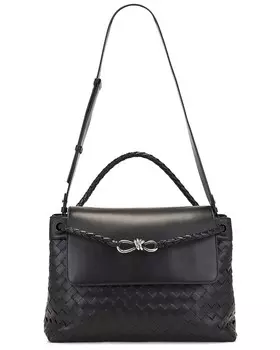 Плетеная сумка-мессенджер Andiamo Avenue среднего размера Bottega Veneta, цвет Black & Vintage Silver