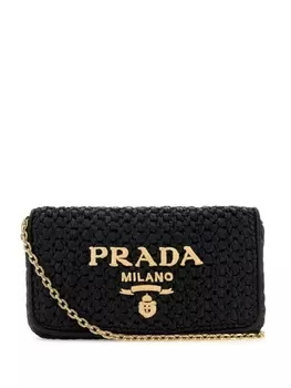 Плетеная сумка Prada с треугольным логотипом, черный