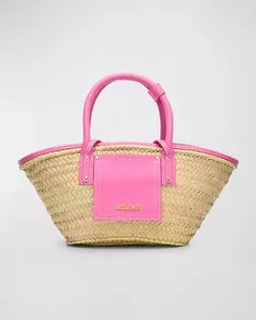 Плетеная сумка с ручкой сверху Le Petit Panier Soli Jacquemus, цвет Neon Pink
