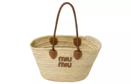 Плетеная сумка-шоппер, сумка-шоппер, сумка через плечо, женская сумка, натуральный/коньячный цвет MIU MIU