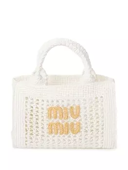 Плетеная сумка-тоут Miu Miu с логотипом, белый