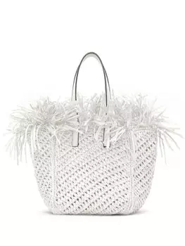 Плетеная сумка-тоут с бахромой Oscar de la Renta, белый