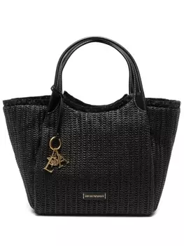 Плетеная сумка-тоут с логотипом Emporio Armani, черный