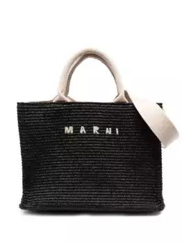 Плетеная сумка-тоут с логотипом Marni, черный
