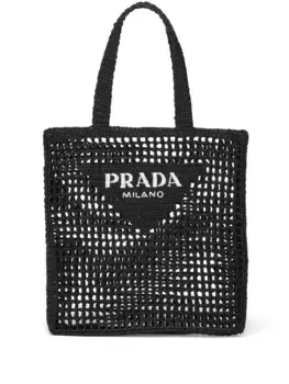 Плетеная сумка-тоут с логотипом Prada, черный