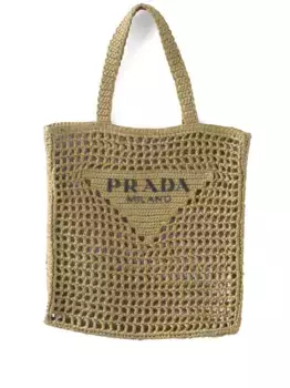 Плетеная сумка-тоут с логотипом Prada, зеленый