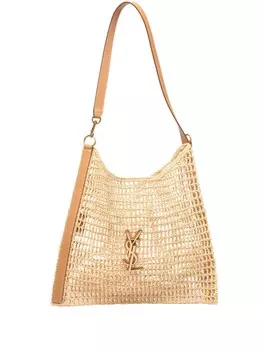 Плетеная сумка-тоут с логотипом Saint Laurent, нейтральный цвет