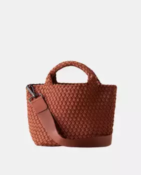 Плетеная сумка-тоут среднего размера со съемным ремнем через плечо Naghedi, коричневый