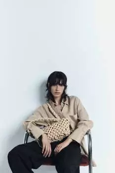 Плетеная сумка-тоут ZARA, бежевый