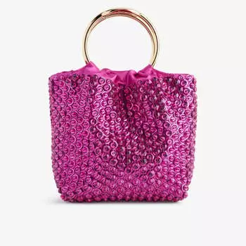 Плетеная сумка-ведро, украшенная стразами Valentino Garavani, цвет fucsia/pink pp/l.gold
