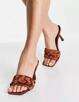 Плетенные мюли на каблуке цвета мокко ASOS DESIGN Hove