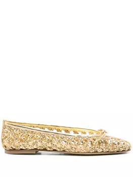 Плетеные балетки Casadei, золотой