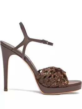 Плетеные босоножки на каблуке Casadei, коричневый