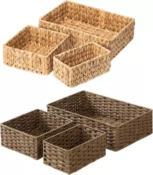 Плетеные корзины Fairy Haus для организации вещей, 6 шт. (3 упаковки водяного гиацинта + 3 упаковки бумажной веревки) FairyHaus