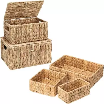 Плетеные корзины с крышкой Fairy Haus (2 шт.) и плетеные корзины (3 шт.) FairyHaus