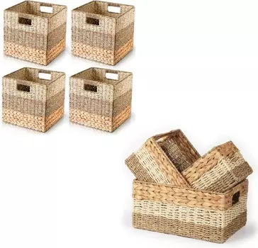 Плетеные кубики для хранения 12x12 + плетеные корзины для хранения Chi An Home
