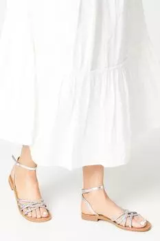 Плетеные сандалии на плоской подошве Bala Oasis, серебро